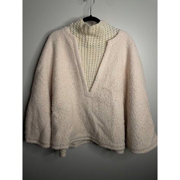 Anthropologie Textured Wool Blend Cream Poncho Sweater One Size OS NEW - Picture 5 of 8